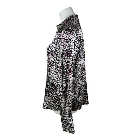 Talbots Petites Brown Silk Blend Animal Stretch Print Long Sleeve Size 12 - Picture 3 of 8